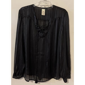Faded Glory Womens XXL Black Striped Long Sleeved Sheer Vneck Blouse! A4239